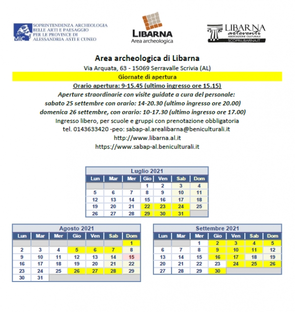 NUOVI ORARI DI APERTURA DELL&#039;AREA ARCHEOLOGICA DI LIBARNA